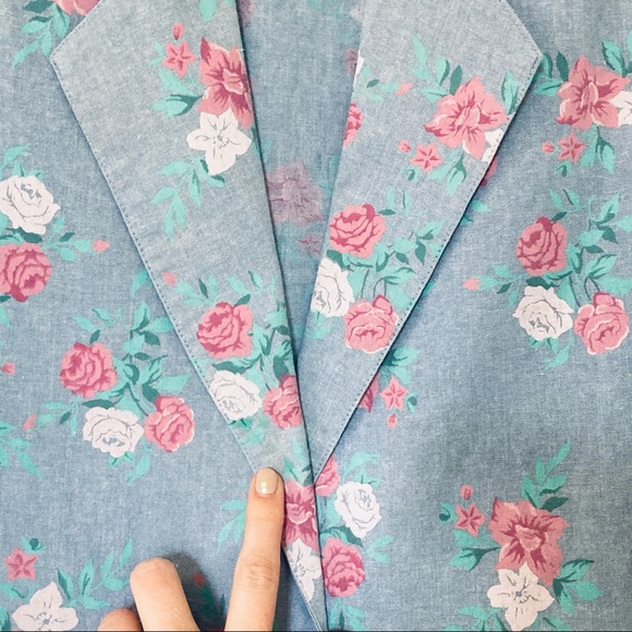 Vintage cotton denim floral print blazer M - Picture 11 of 15